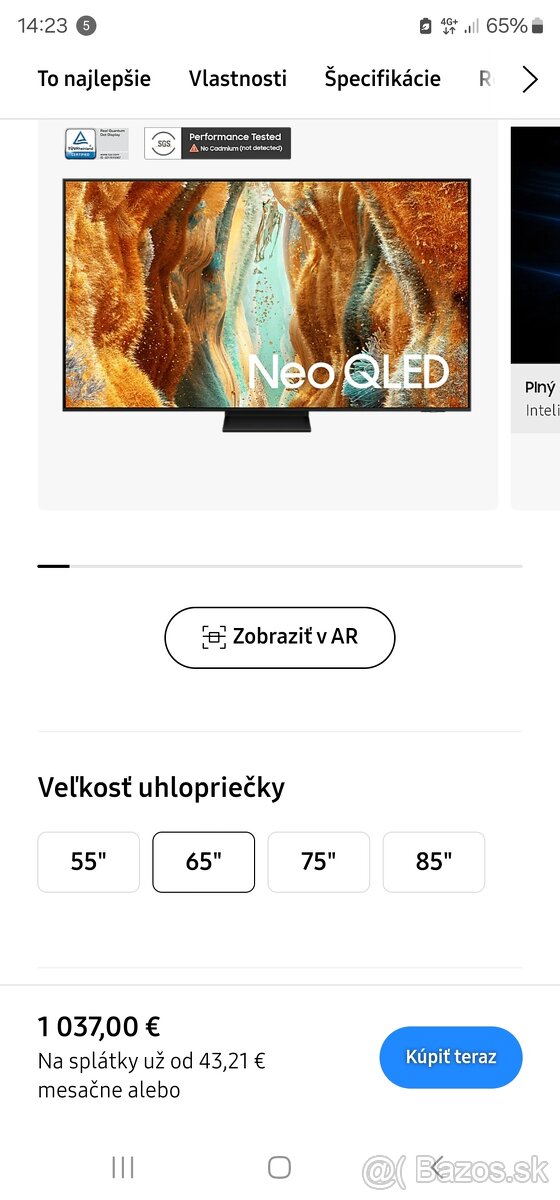 Predám smart tv samsung 65