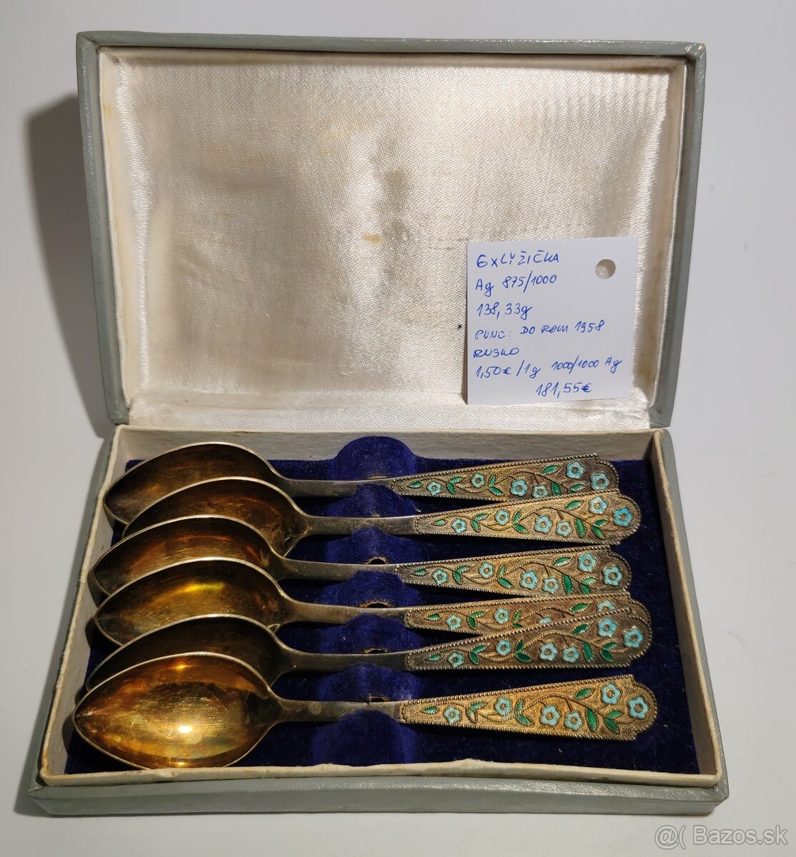6 kávových lyžičiek v pôvodnej etue, Ag 875/1000, 138,33 g