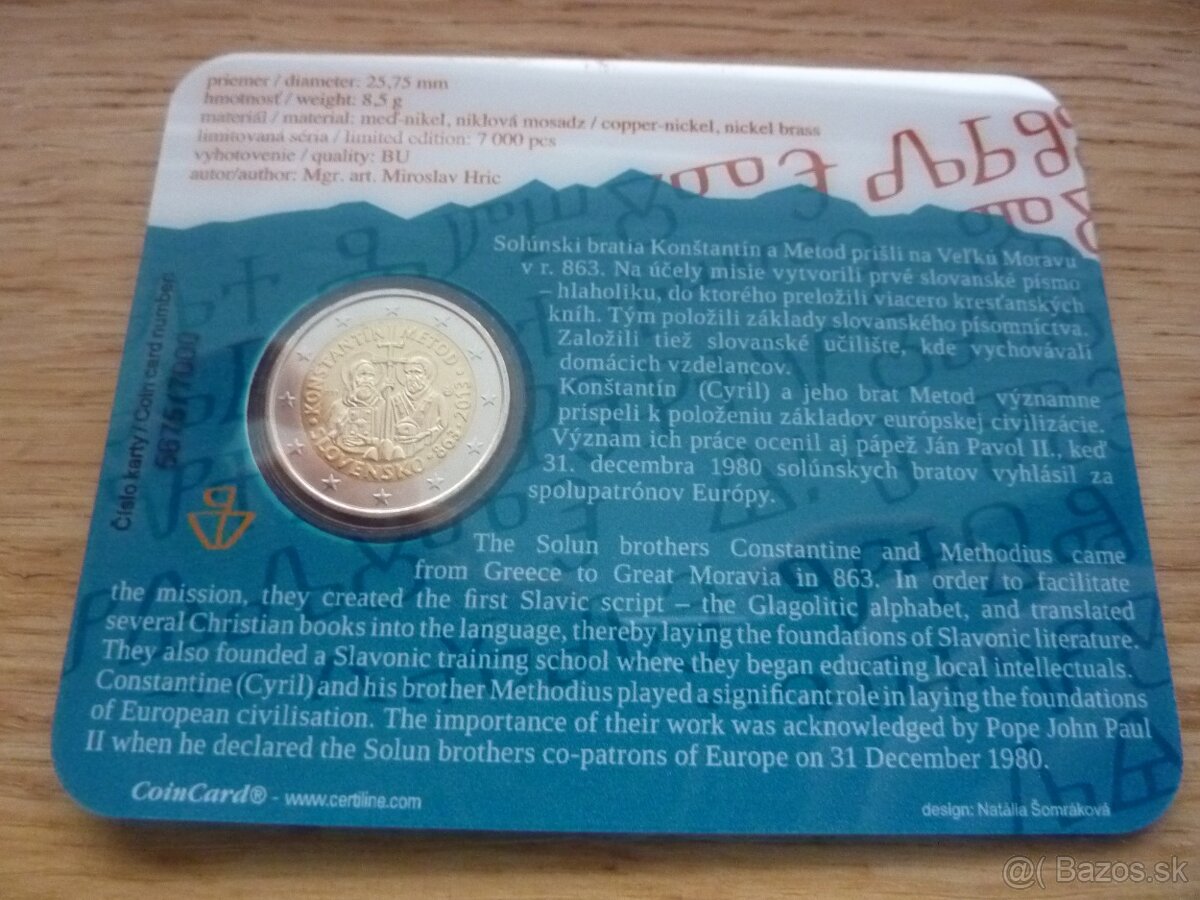 Vzácne 2 Euro Coincard 2013 - 1150. výročie príchodu C a M