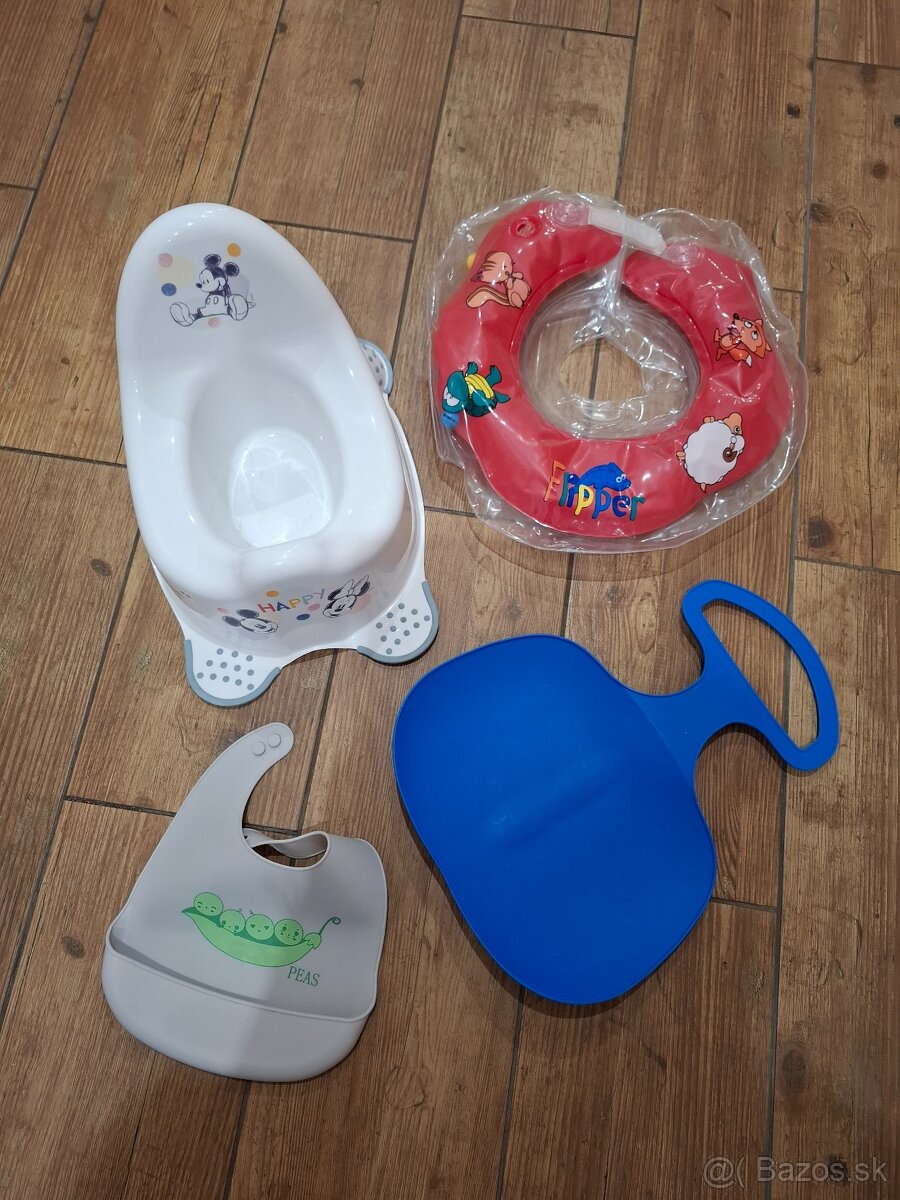 Nočník, lopata na sneh, silikonový podbradník, koleso.