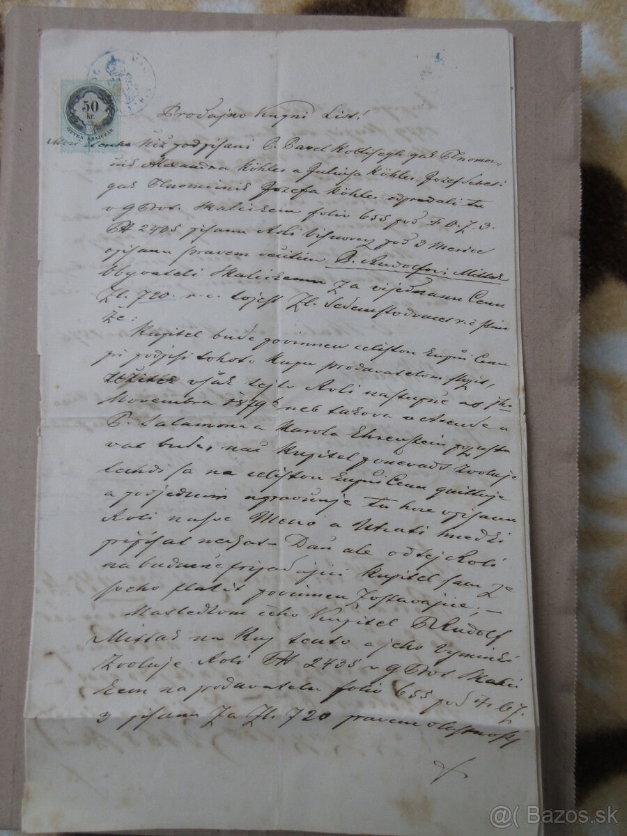 Listina r. 1876 Skalica, písaná po slovensky,
