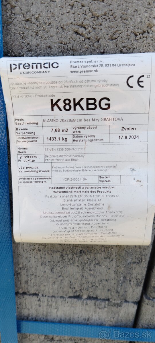 KLASIKO 8 cm dlažba 20x20 cm GRAFITOVÁ 7,68 m2