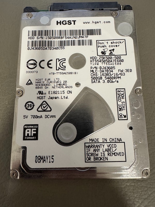 HGST 500 GB SATA 2,5'' disk