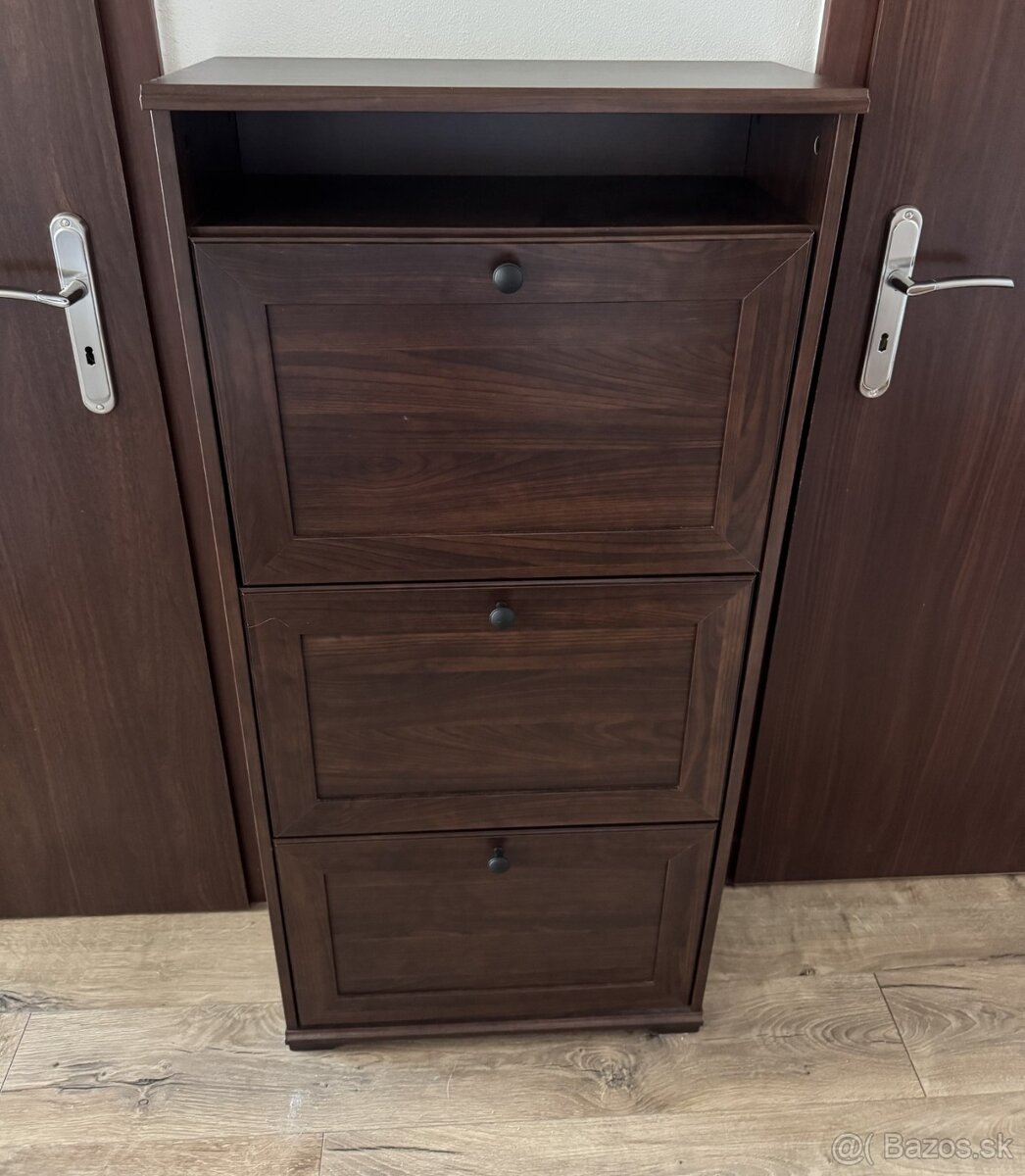 BRUSALI Skrinka na topánky s 3 priehradkami, hnedá, 61x30x13