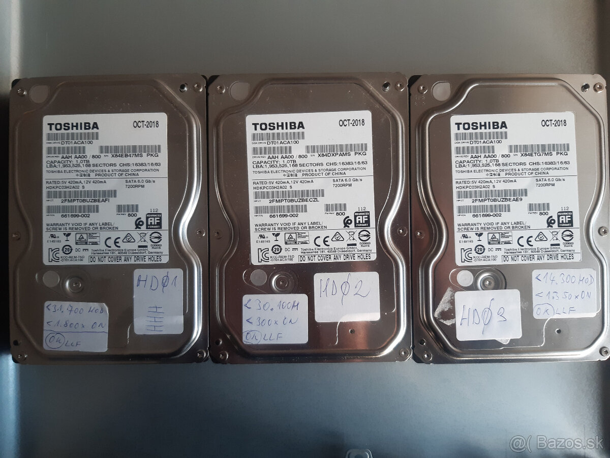 HDD 1TB 3,5" TOSHIBA SATA 3, 32MB cache - použitý