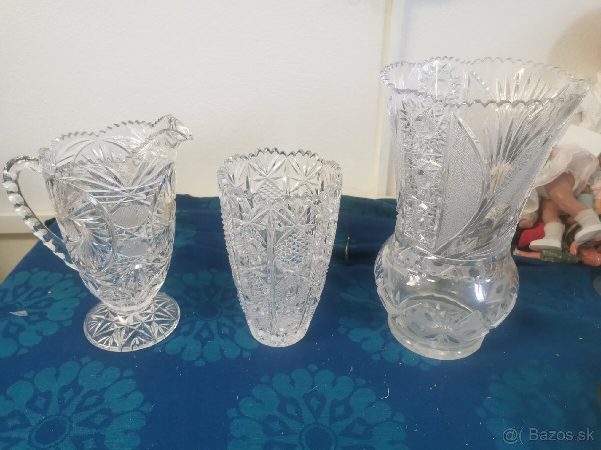 Krištáľ, brúsený krištáľ, vaza, džbán, starožitné