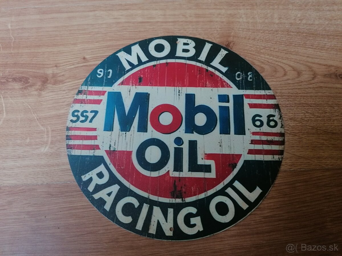 Plechová guľatá tabuľa Mobil oil