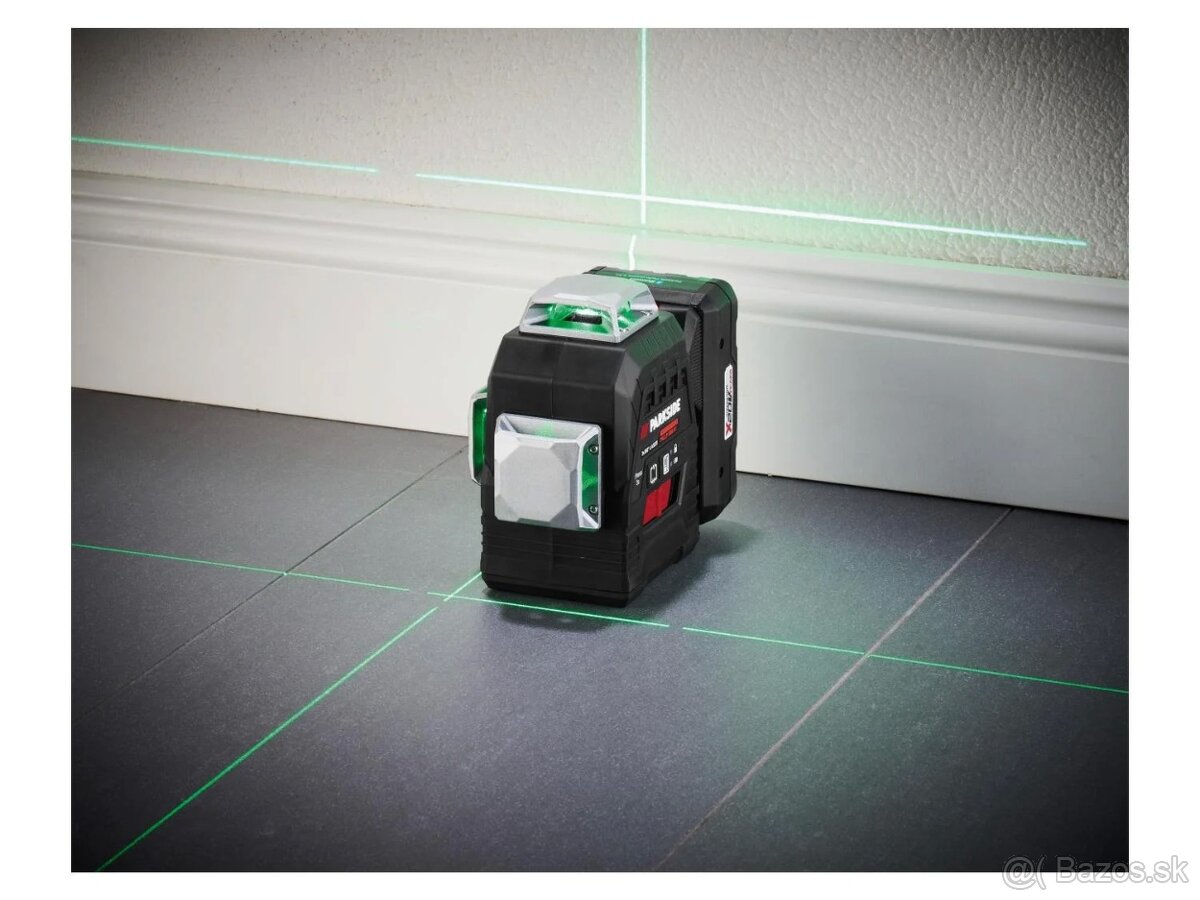 Parkside krížový líniový laser 3 x 360° + batéria 4Ah + nab.