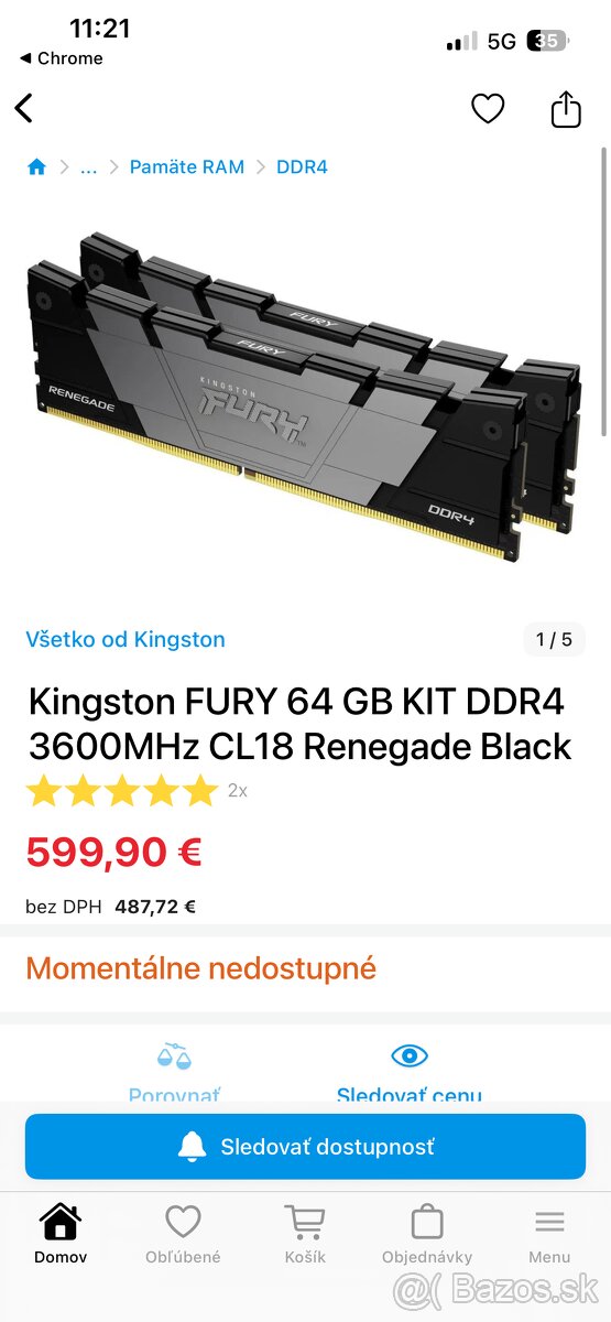 Predám 2 kusy RAM pamäť Kingston FURY