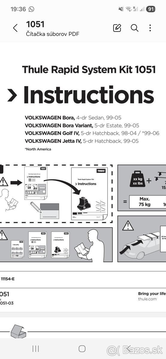 Stresny nosic Thule Vw Golf 4 Bora