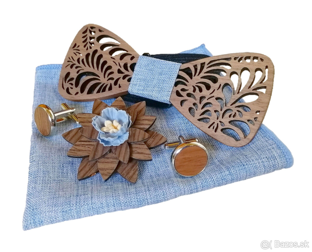 Trendový drevený motýlik - set s brošňou