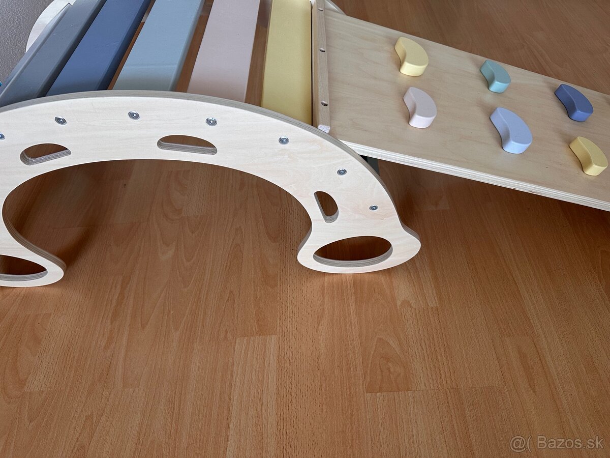 Drevená montessori hojdačka s doskou 2v1 - set pastel
