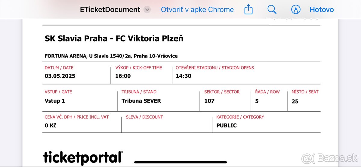 Vstupenka Slávia Praha - Viktôria Plzeň