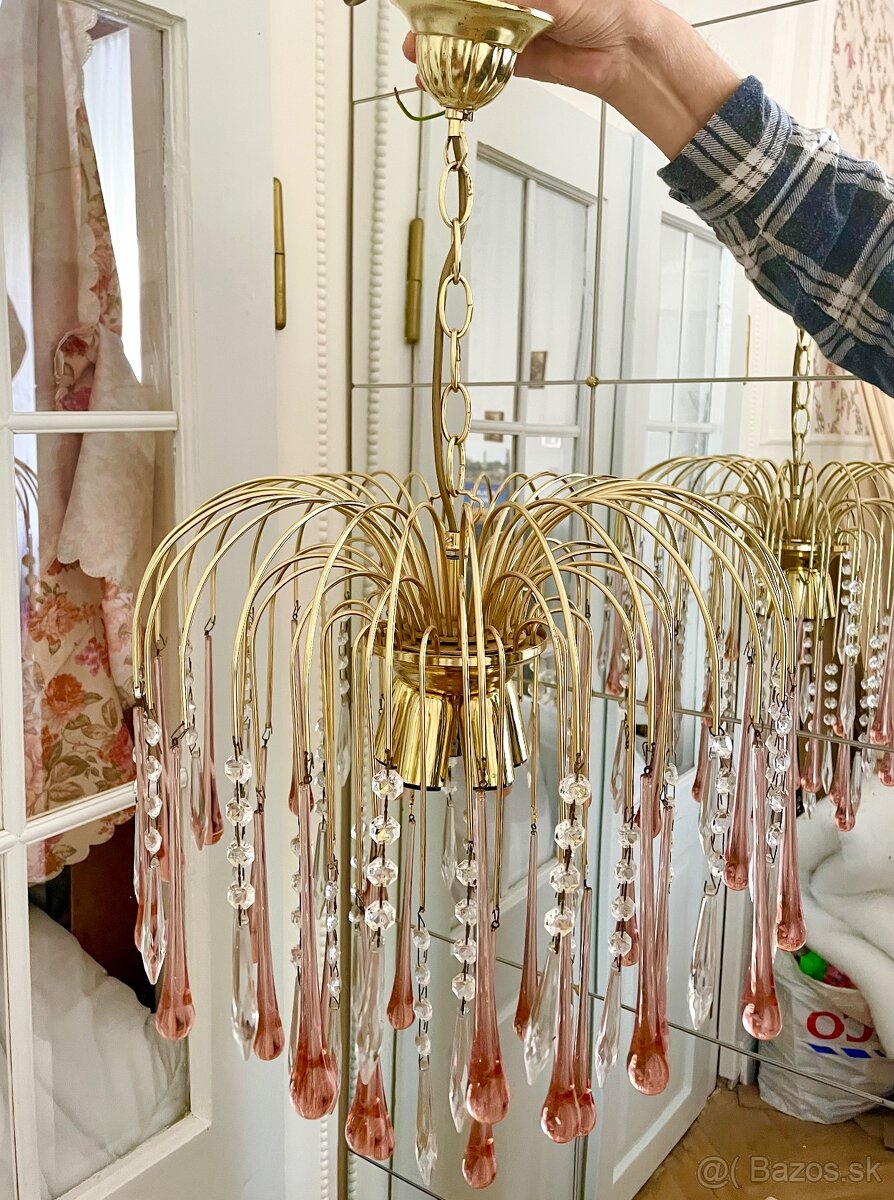 Murano krištáľový kaskádový luster 60. roky