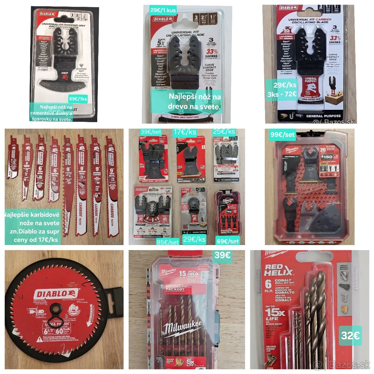 Milwaukee a Diablo nože pre oscilačné píly brúsky
