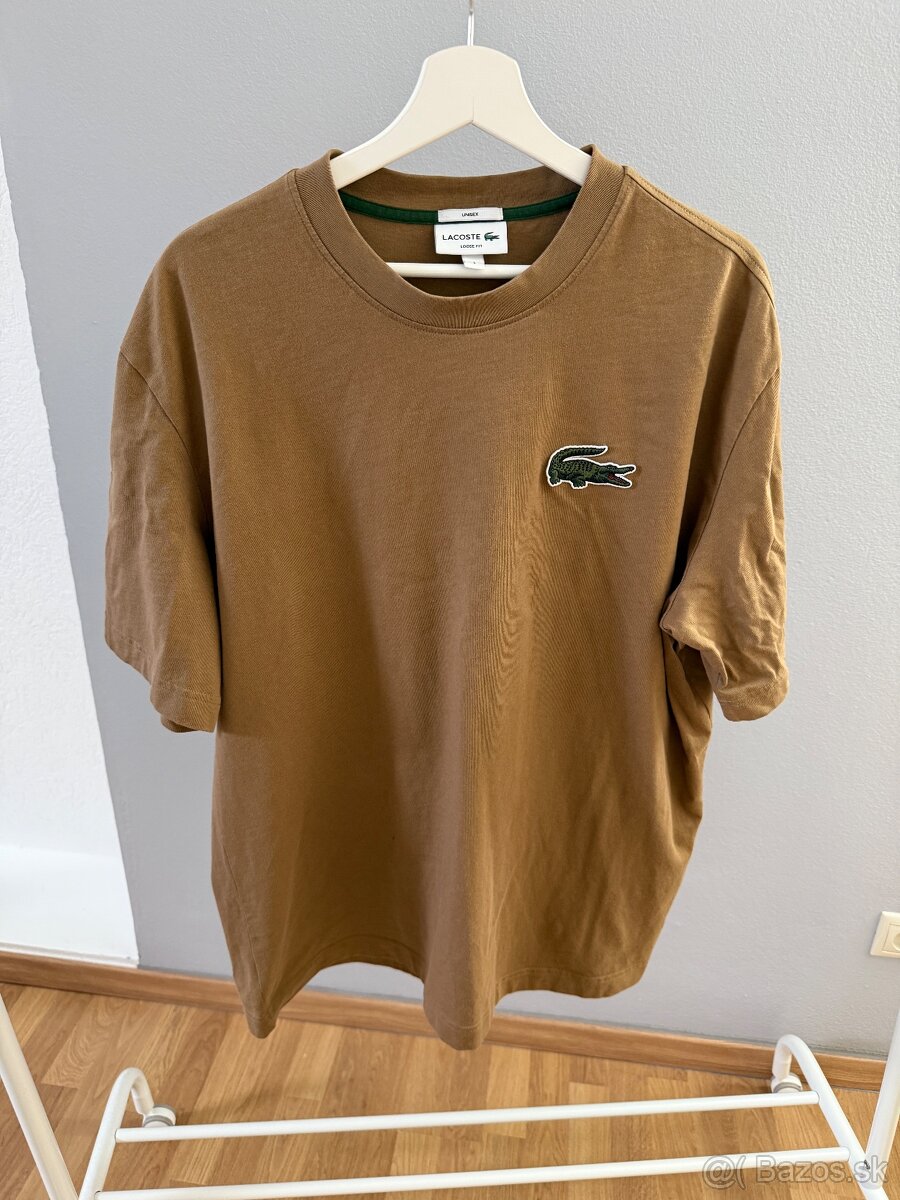 Lacoste oversized tričko - hnedé / horčicové, TH0062