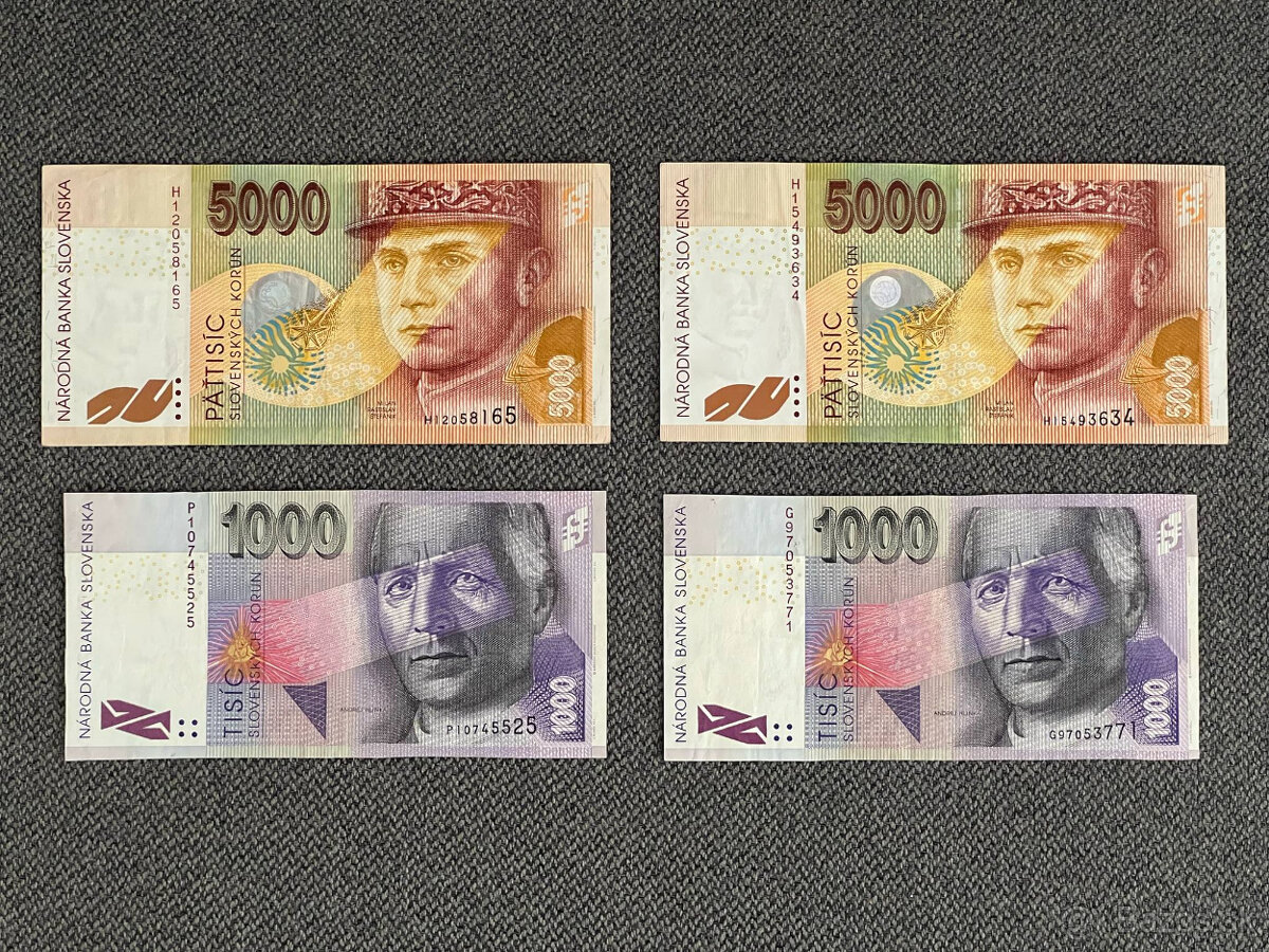 Slovenské bankovky 5000 SK a 1000 SK
