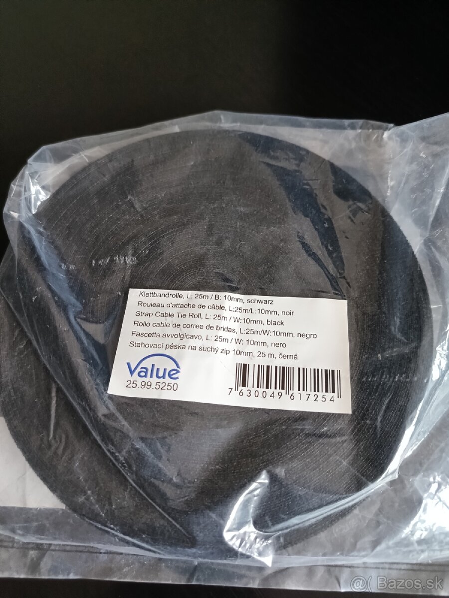 Káblový organizér suchý zips 25m návin, čierna farba, šírka
