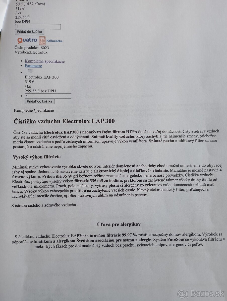 Čistička vzduchu Elektrolux EAP 300