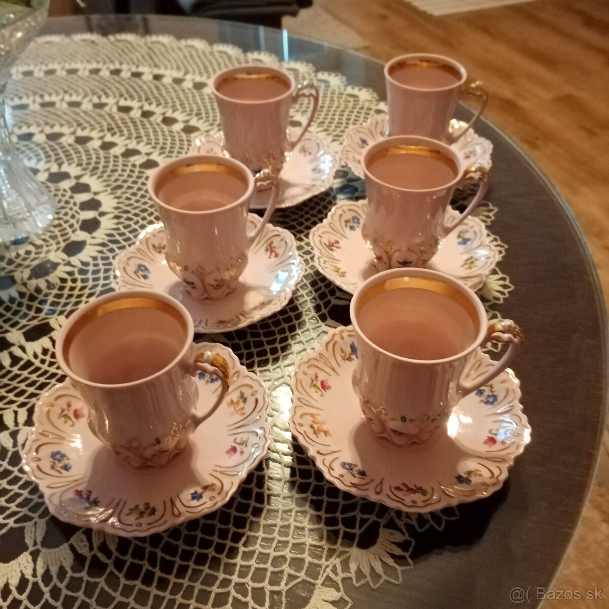 šálky s podšálkami ružový porcelán