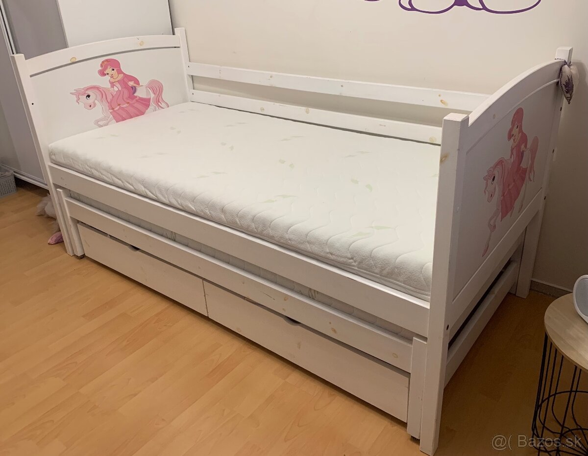 Dievčenská posteľ 200x90 s prístelkou a úložným priestorom