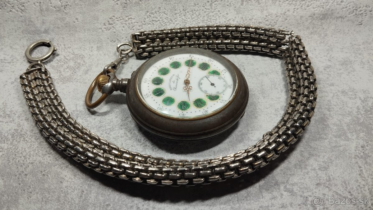 Velké dvouplášťové kapesní hodinky Régulatéur s řetezem