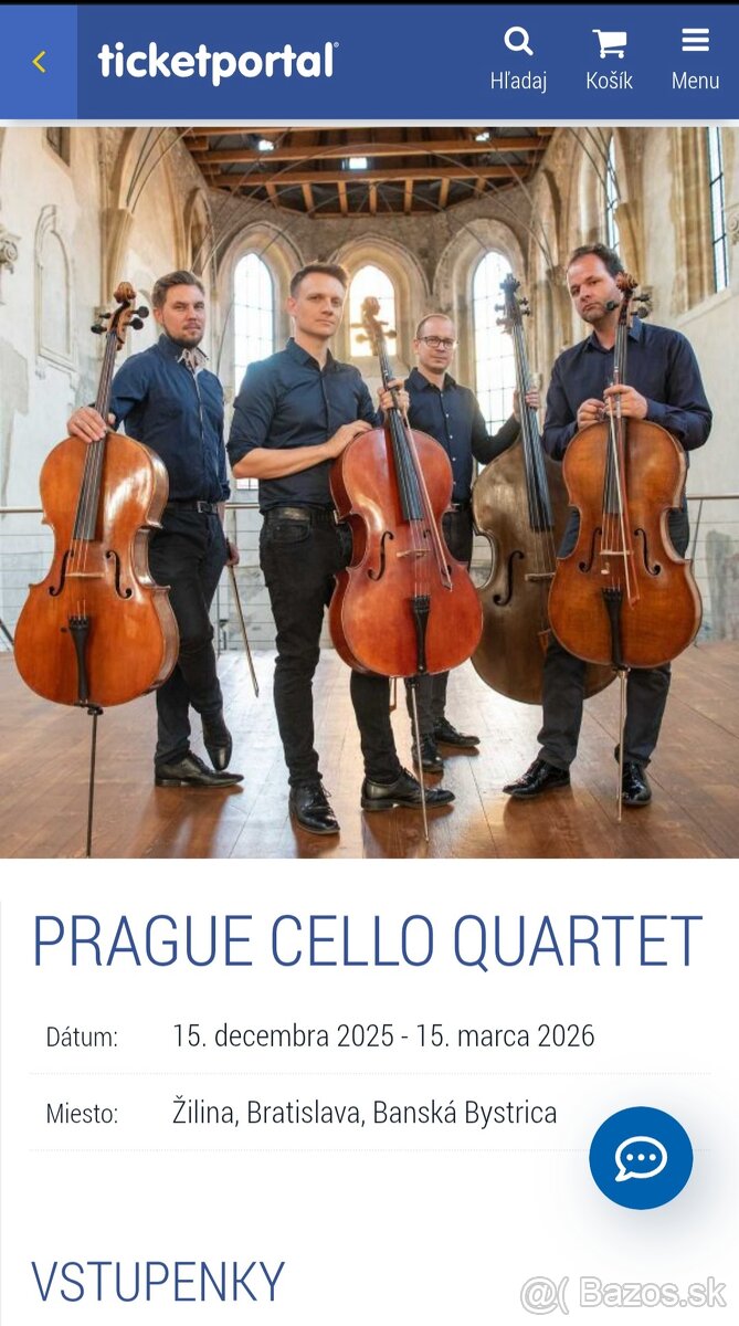 Prague cello Quartet Žilina - 2 lístky