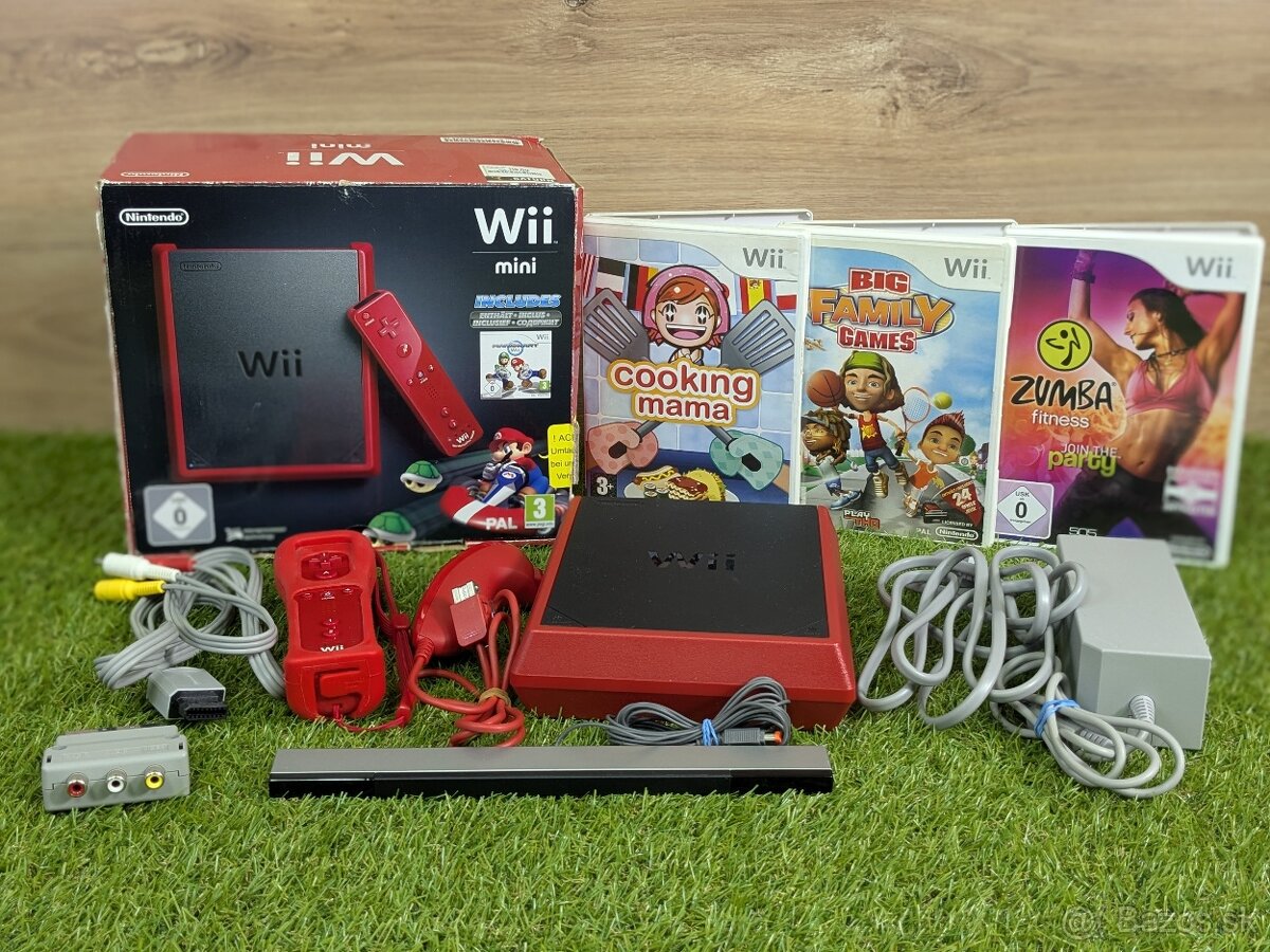 Nintendo Wii Mini, ovládač, Zumba + 3 hry