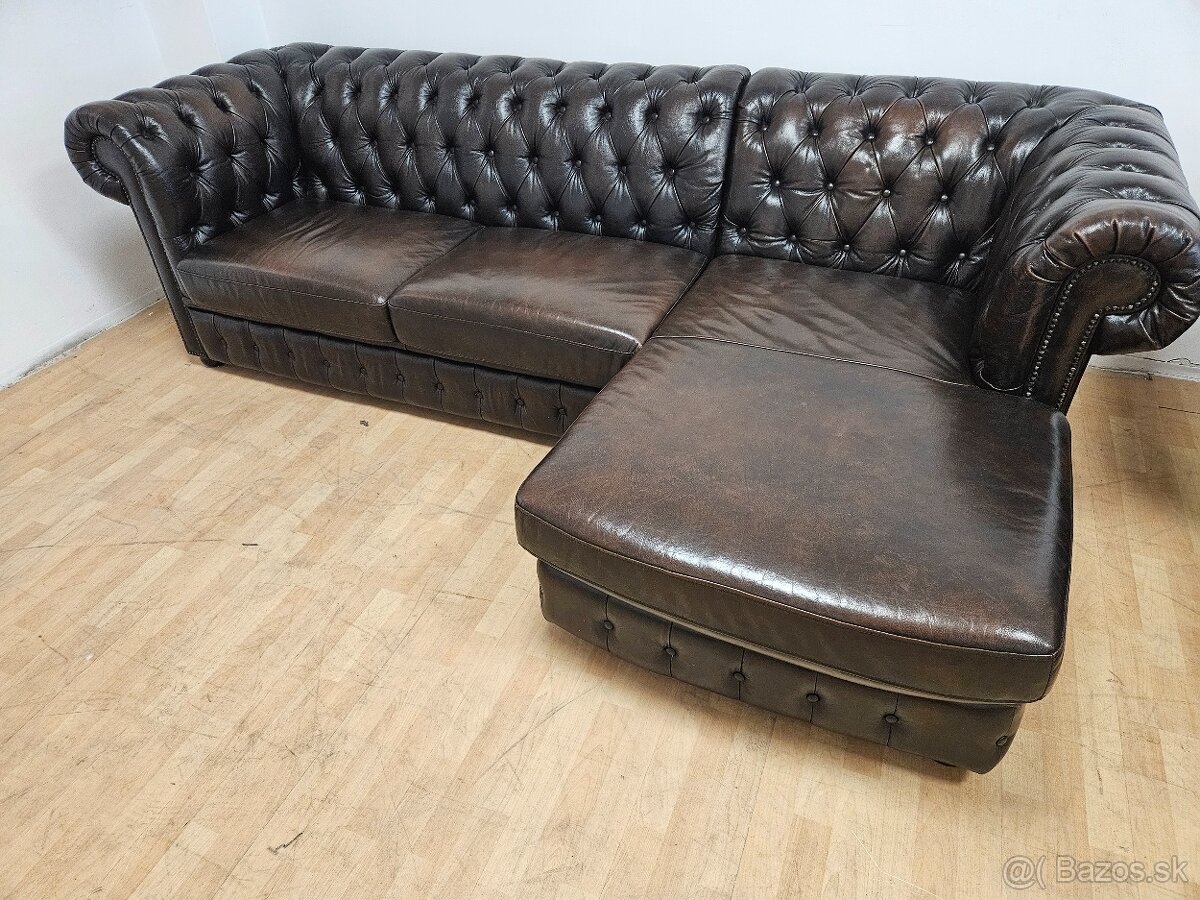 CHESTERFIELD ŠTÝL,ROHOVÁ KOŽENÁ,NEROZŤAHOVACIA