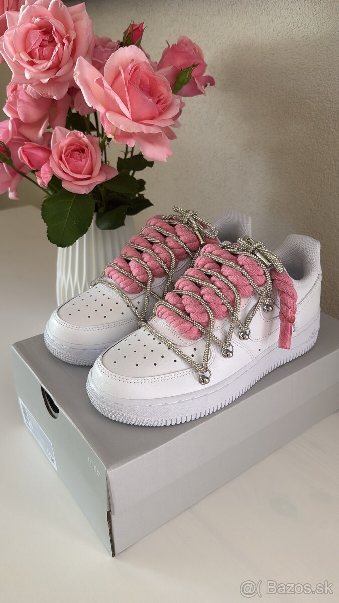 Nike Air Force 1 White - Double Laced Pink Glitters