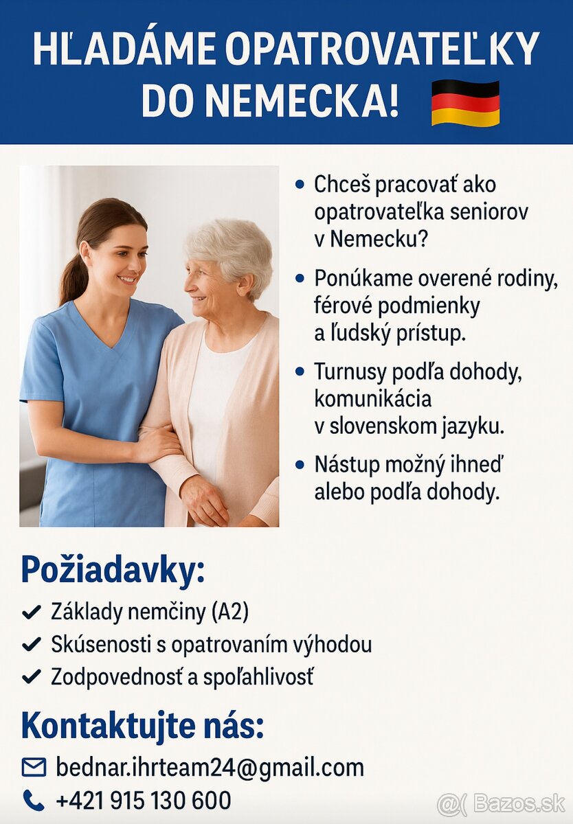 Hľadáme opatrovateľky na Nemeckú pracovnú zmluvu