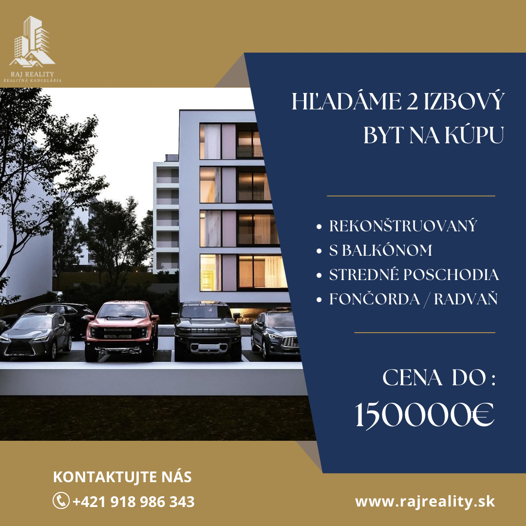 Hľadáme 2 izbový byt na kúpu