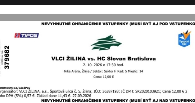 Hokej Žilina - Slovan 2.10.2026