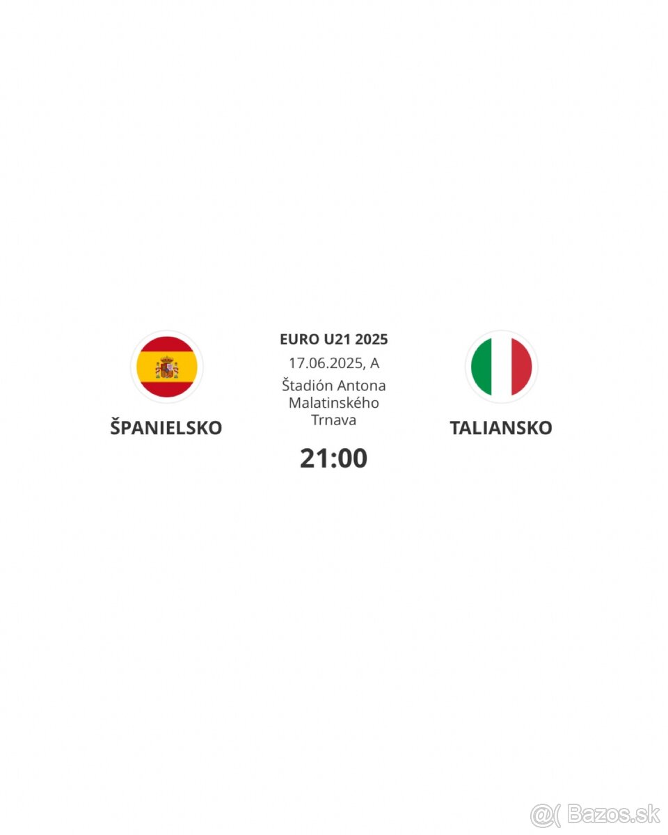 2 lístky U21 Španielsko vs Taliansko/ 2 tickets 17.6.