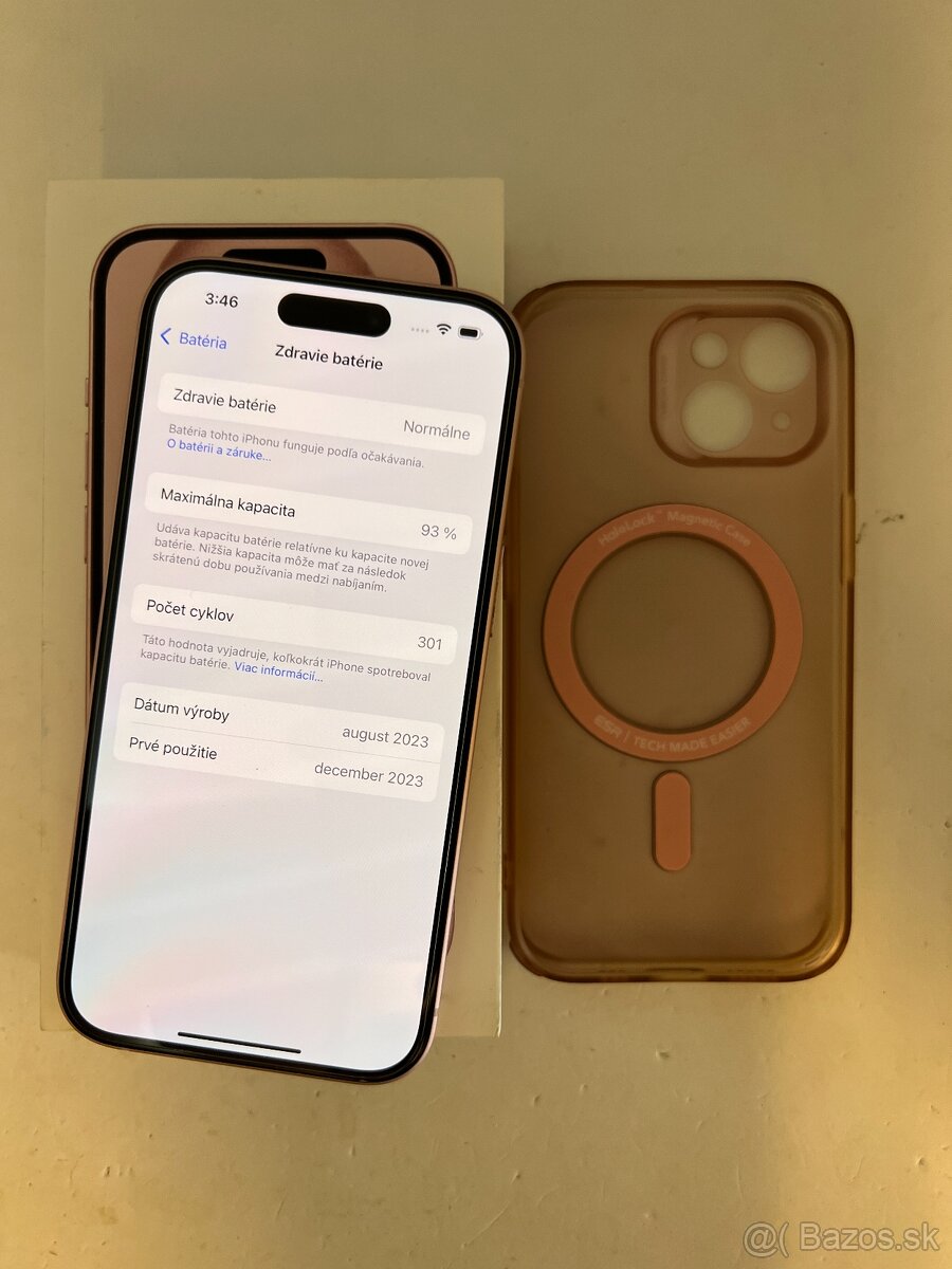 IPHONE 15 PINK 128GB ZÁRUKA - STAV AKO NOVÝ