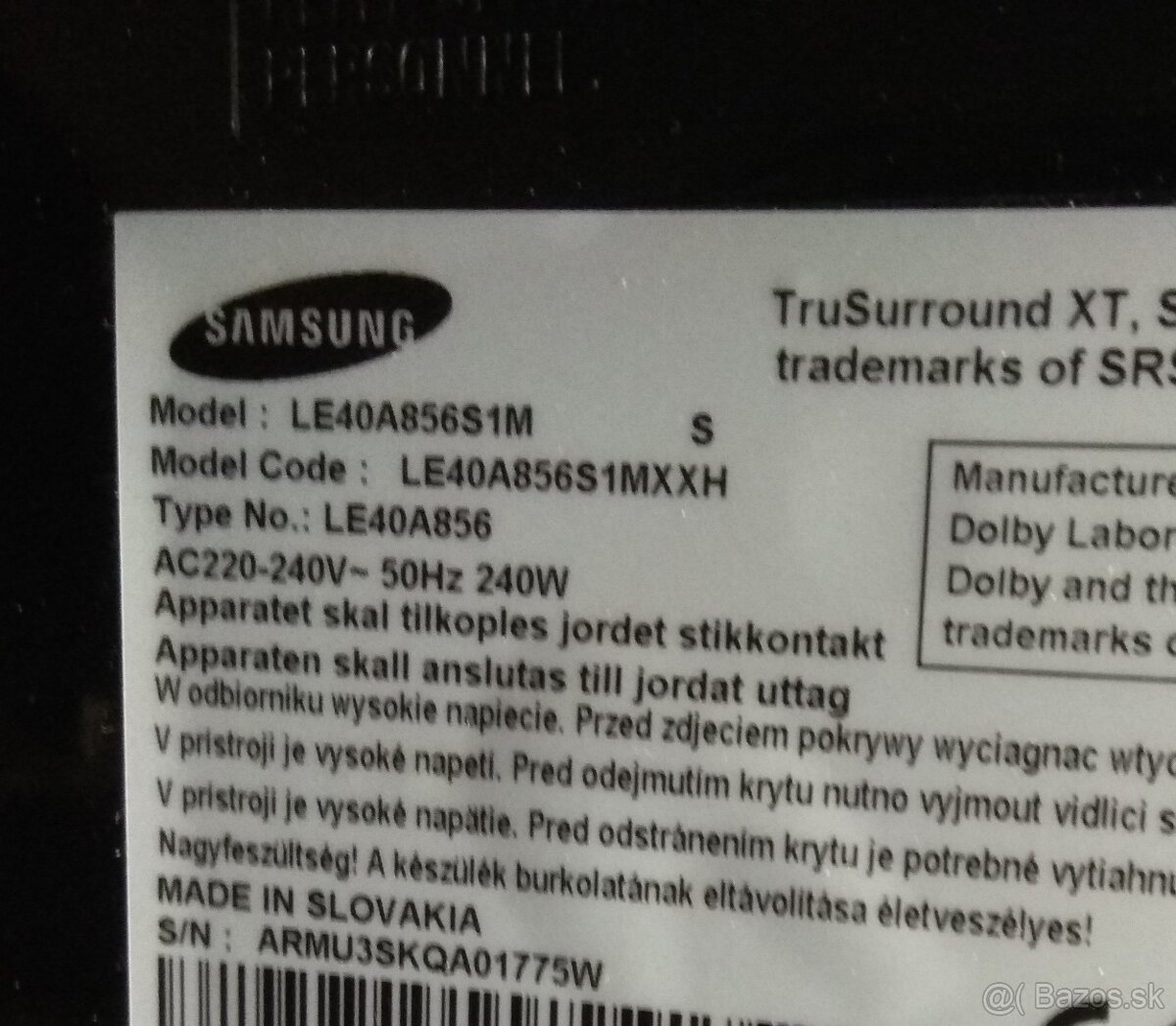 Predám diely z TV Samsung LE40A856.