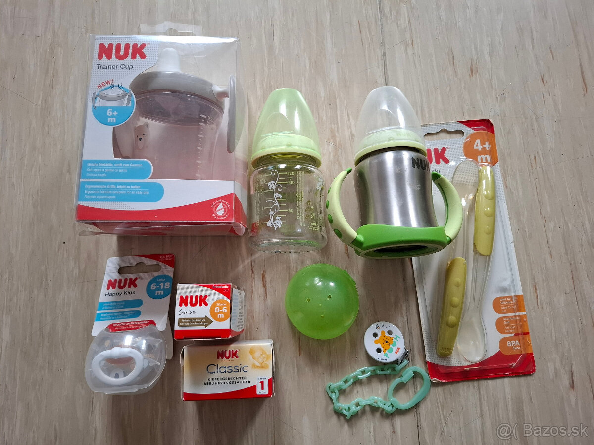 Nuk učiaci pohárik, dudlík, lyžičky, retiazka