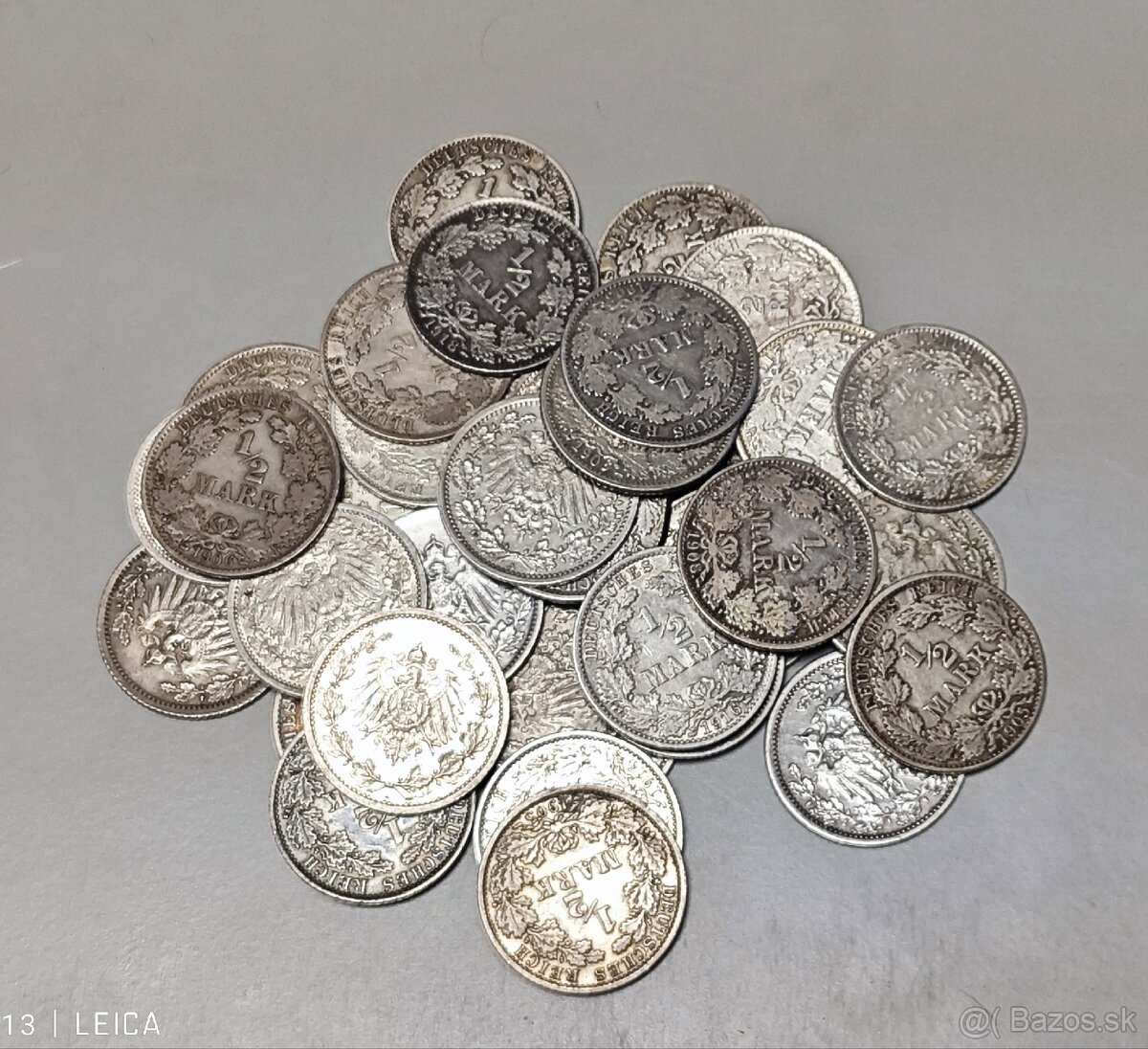 38 ks strieborne nemecké 1/2 marky 1905-1919