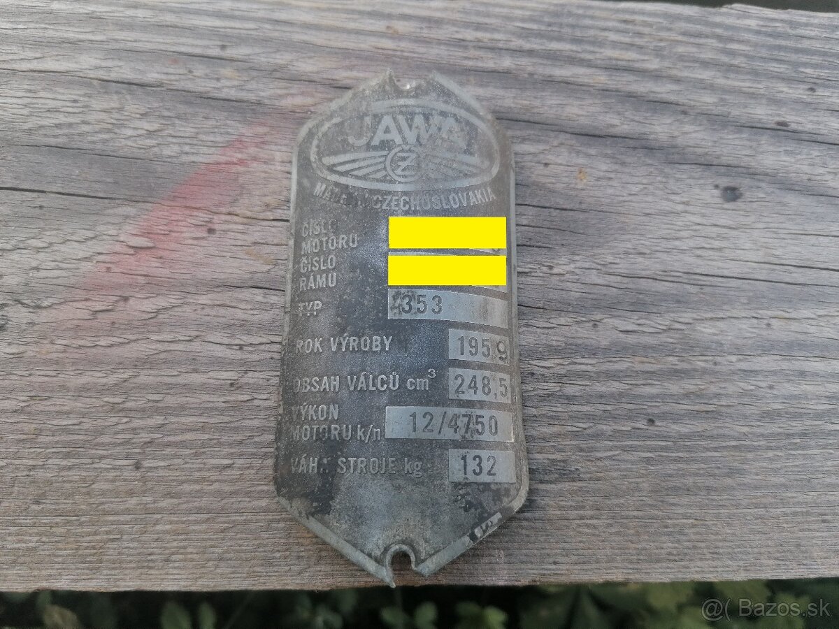 Štítok na Jawa 250/ 353