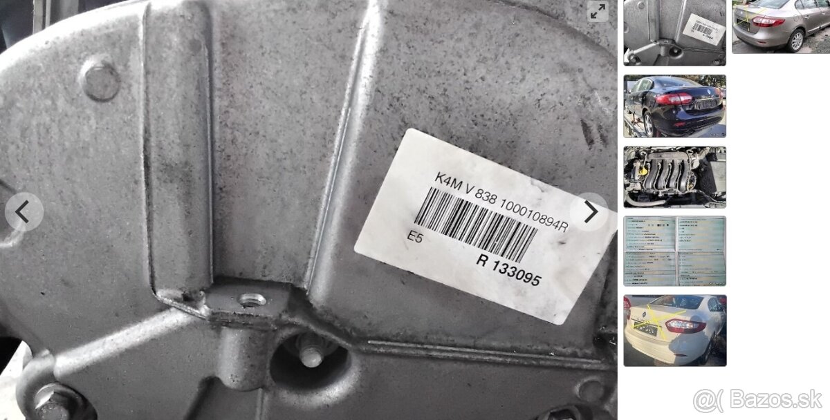 predám MOTOR K4MV8 Renault Fluence 1.6 2015 DVERE, ZADNÝ NÁR