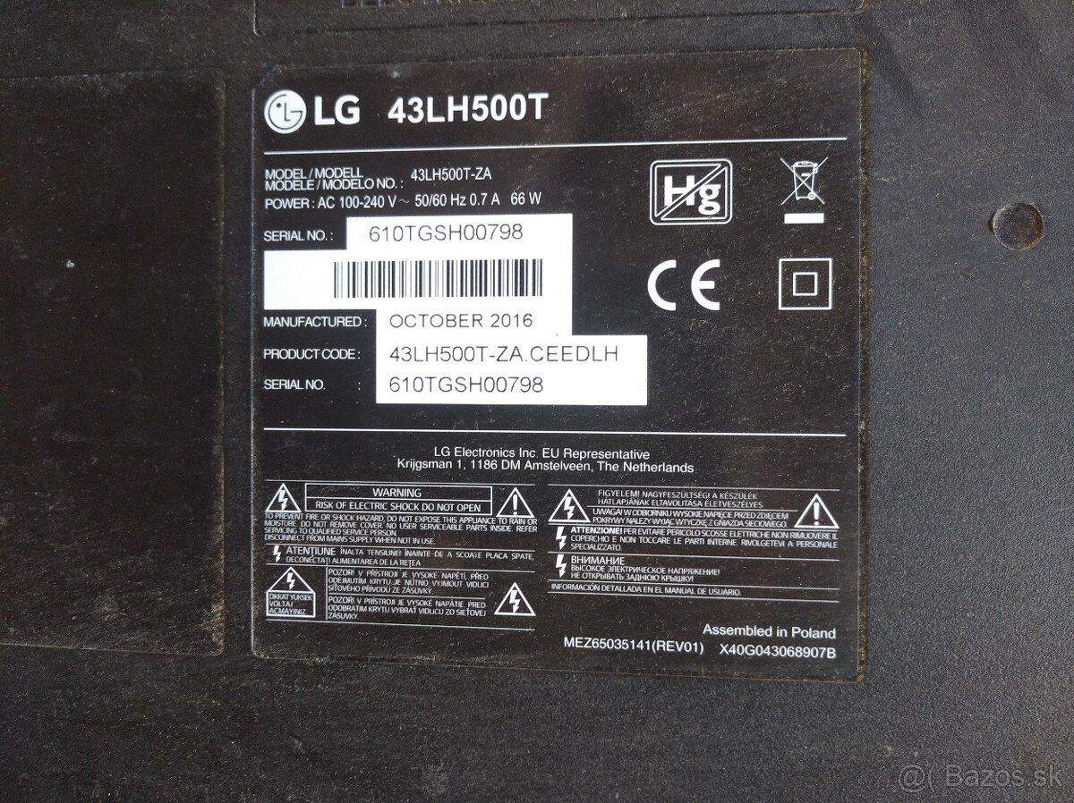 Televízor LG 43LH500T-ZA náhradné diely.