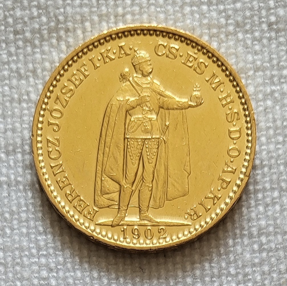 Zlatá uhorská 20 koruna FJI, 1902 kb