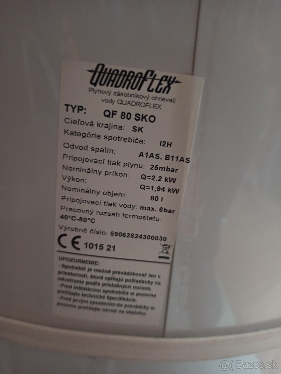 Predam plynový ohrievač vody Quadroflex