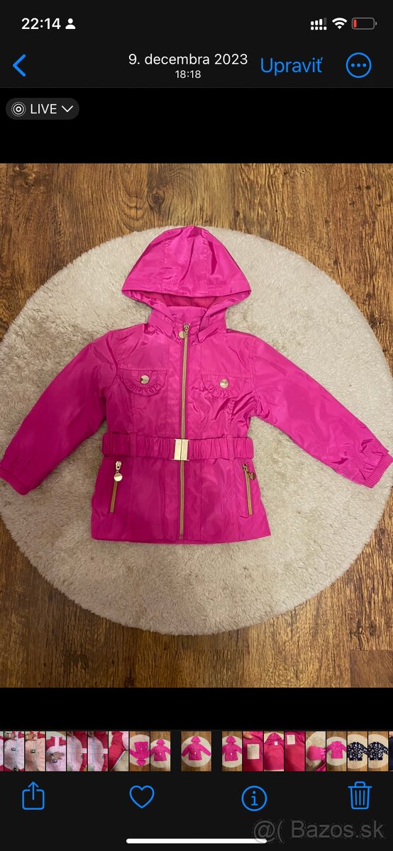 Dievčenský prechodný kabátik ,ružovej farby,veľkosť 98