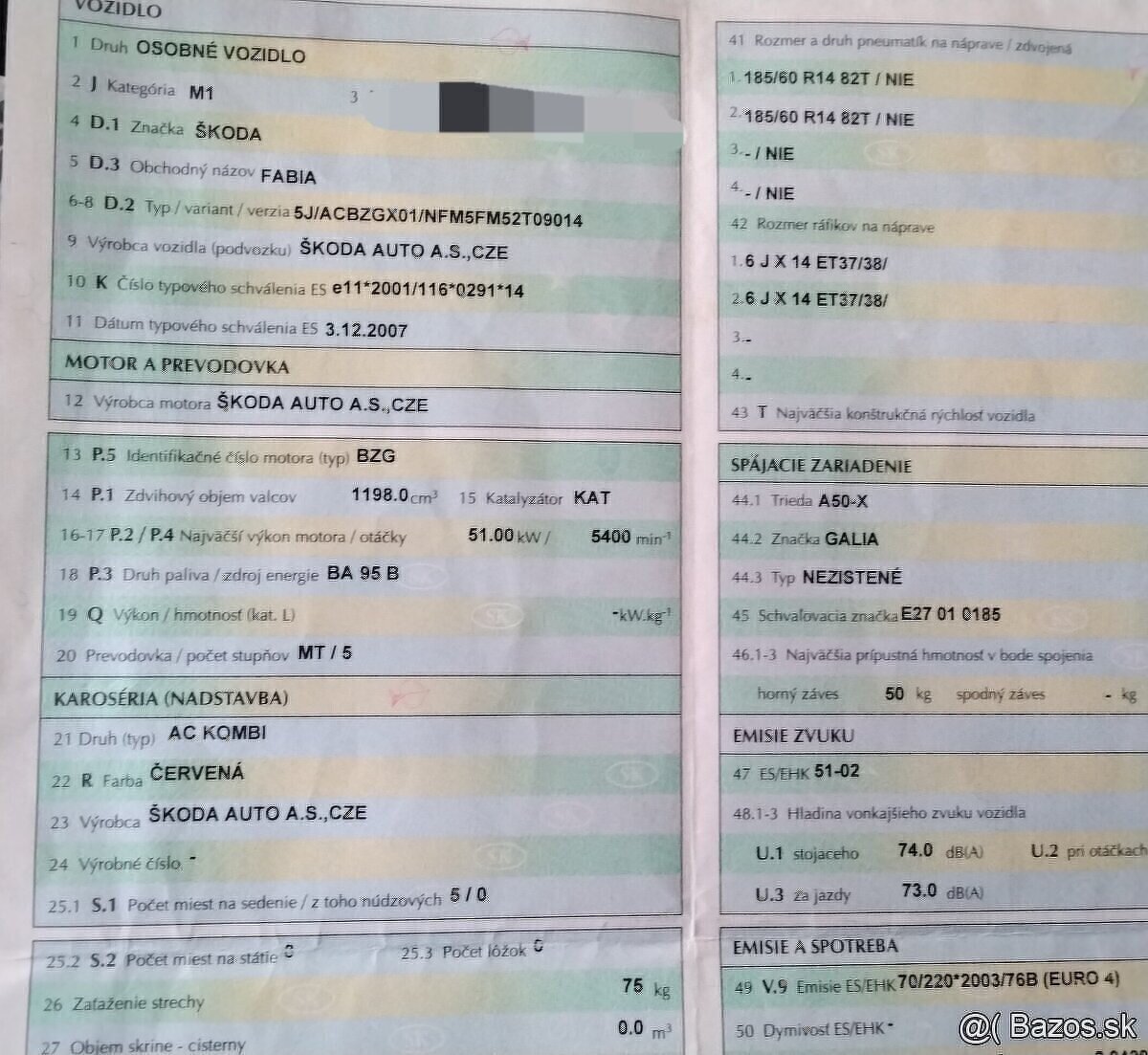 Predám MOTOR BZG Škoda Fabia 1.2 HTP 2008 PREVODOVKA, DVERE