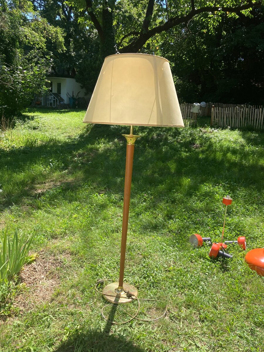 Vintage stojanová lampa Ruschenbaum mosadz + drevo