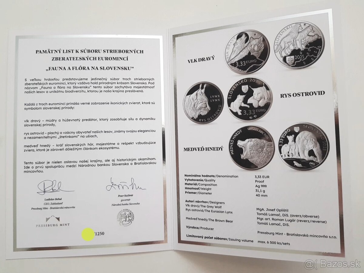 Pamätný list Fauna a flóra 3,33 euro