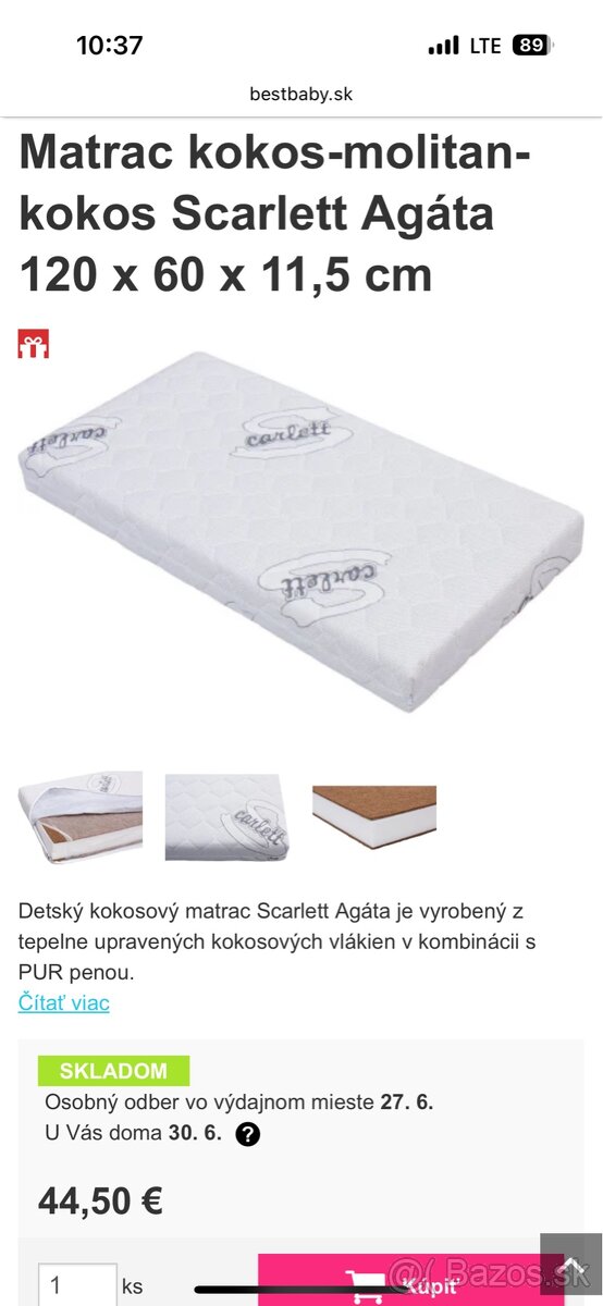 Detský matrac do postieľky 120x60x11,5