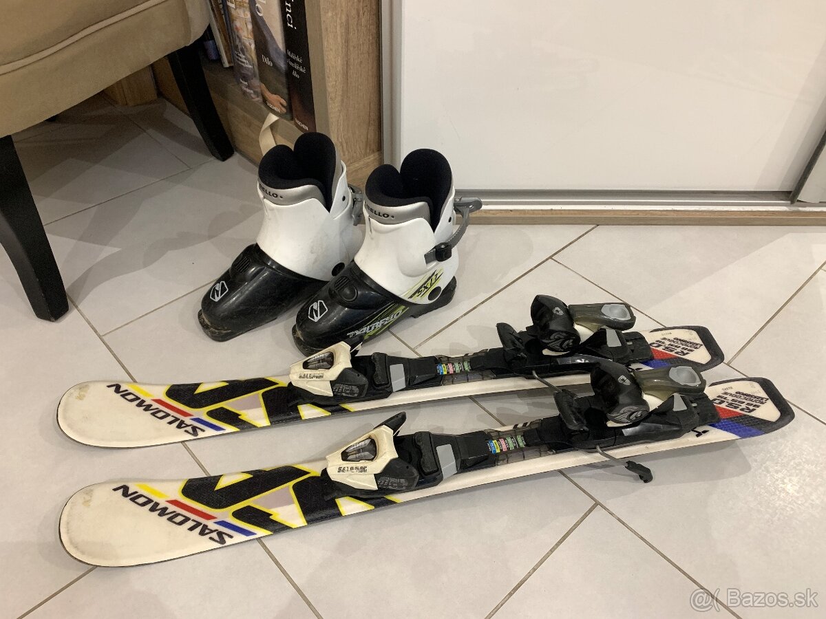 Predám detské lyže Salomon 80cm + lyžiarky EU 32
