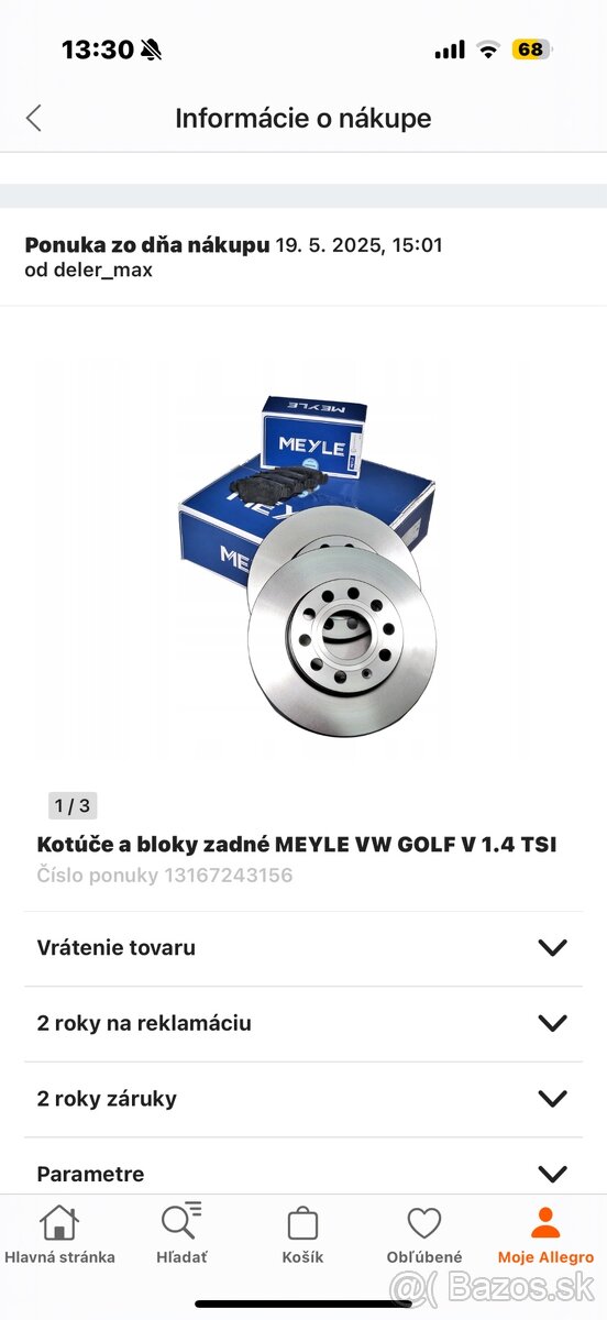 Sada kotúčov a platničiek brzdy Meyle
